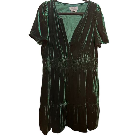 Anthropologie Green Sunday in Brooklyn V-Neck Velvet Mini Dress Size XL - Picture 8 of 16
